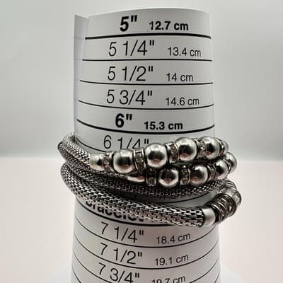 Vintage Y2K Rhinestone Silver Tone Beaded Mesh Chain Wrap Bracelet Jewelry Y2K - Thumbnail 7