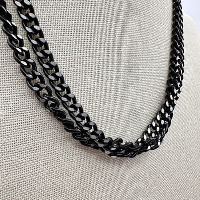 Vintage 90s Black Double Strand Curb Chain Necklace Women's Fashion Jewelry Y2K - Thumbnail 4