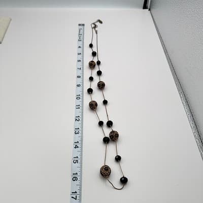 Vintage 90s Black Station Beaded Pave Ball Necklace Gold Tone Chain Jewelry Y2K - Thumbnail 10