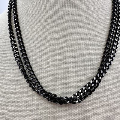 Vintage 90s Black Double Strand Curb Chain Necklace Women's Fashion Jewelry Y2K - Thumbnail 3