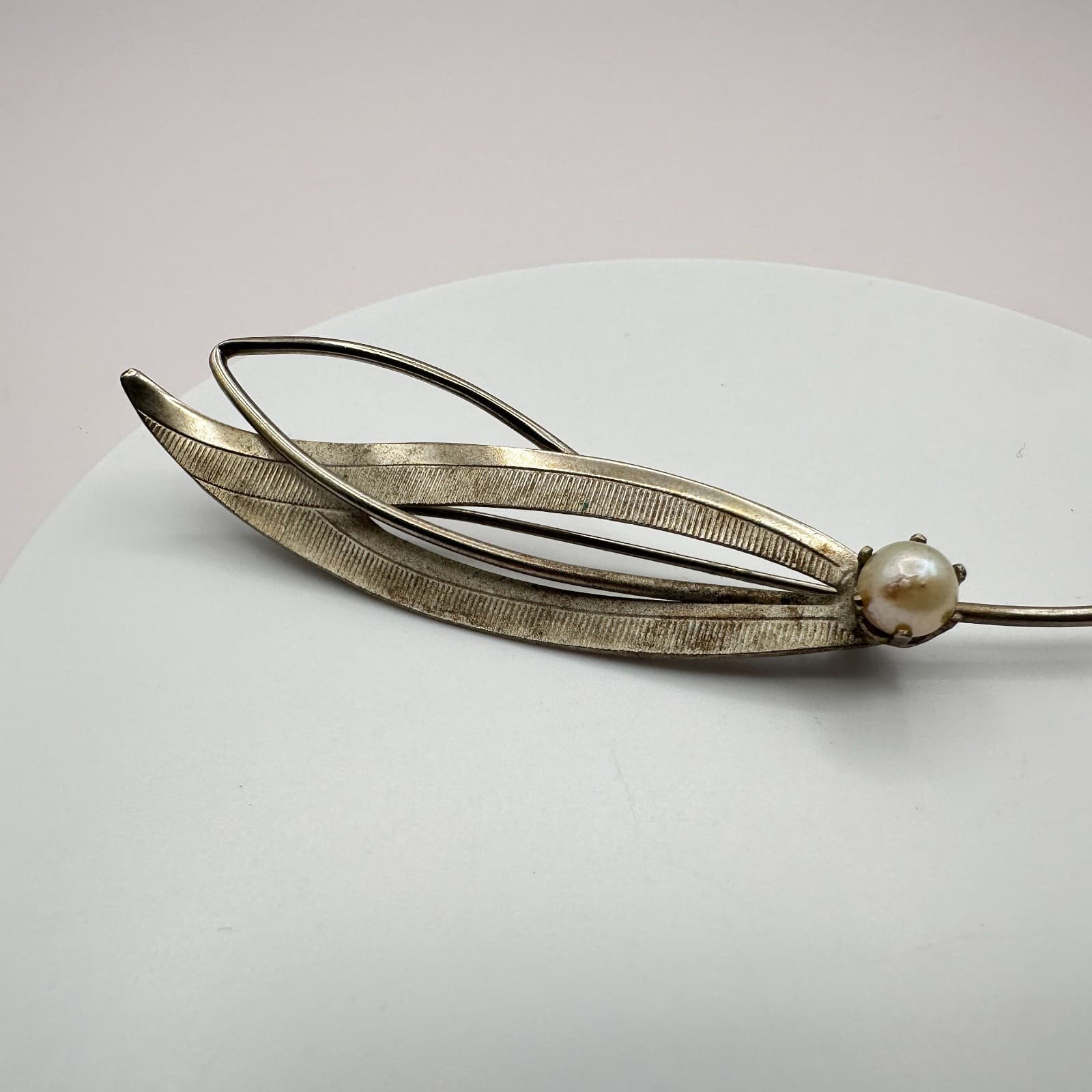 Vintage 80s 90s Pearl Brooch Set Gold & Silver Tone Leaf Bow Abstract Pins Retro - Thumbnail 3