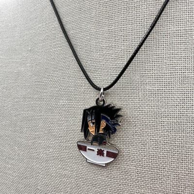 Vintage 90s Anime Sasuke Ramen Bowl Pendant Necklace Silver Tone Jewelry Boho - Thumbnail 6