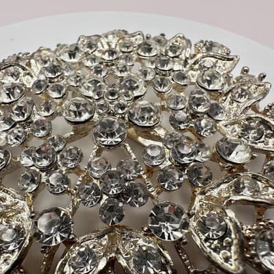 Vintage 80s Clear Glass Starburst Floral Brooch Silver Tone Statement Jewelry - Thumbnail 9