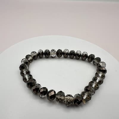 Vintage 90s Gray Smoke Glass Beaded Stretch Bracelet Boho Chic Fashion Jewelry - Thumbnail 2