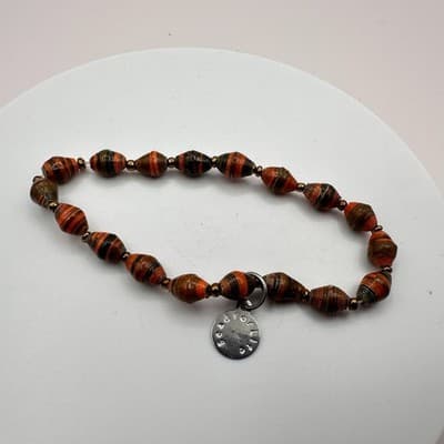 Vintage Y2K Bead for Life Charm Upcycled Paper Chunky Bracelet Boho Jewelry - Thumbnail 5