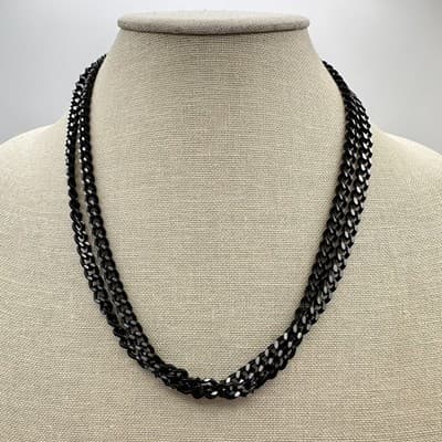 Vintage 90s Black Double Strand Curb Chain Necklace Women's Fashion Jewelry Y2K - Thumbnail 2