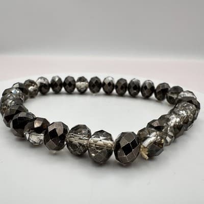 Vintage 90s Gray Smoke Glass Beaded Stretch Bracelet Boho Chic Fashion Jewelry - Thumbnail 5
