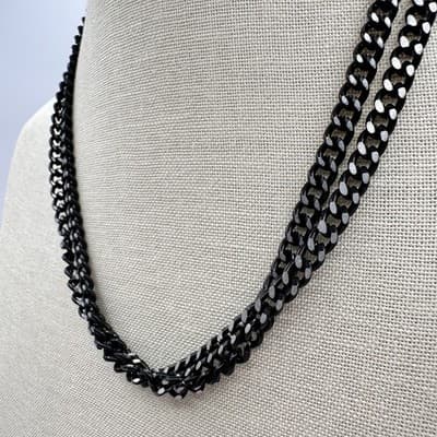 Vintage 90s Black Double Strand Curb Chain Necklace Women's Fashion Jewelry Y2K - Thumbnail 7