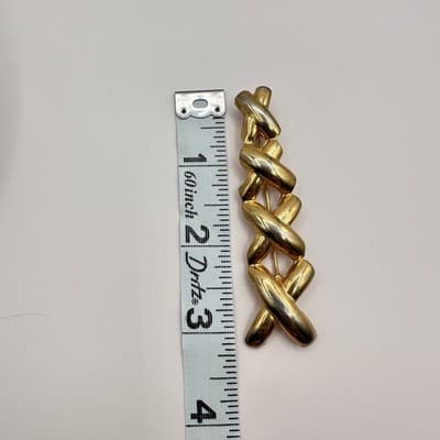Vintage 90s Gold Tone Abstract X Glossy Brooch Pin Set Textured Women's Jewelry - Thumbnail 10