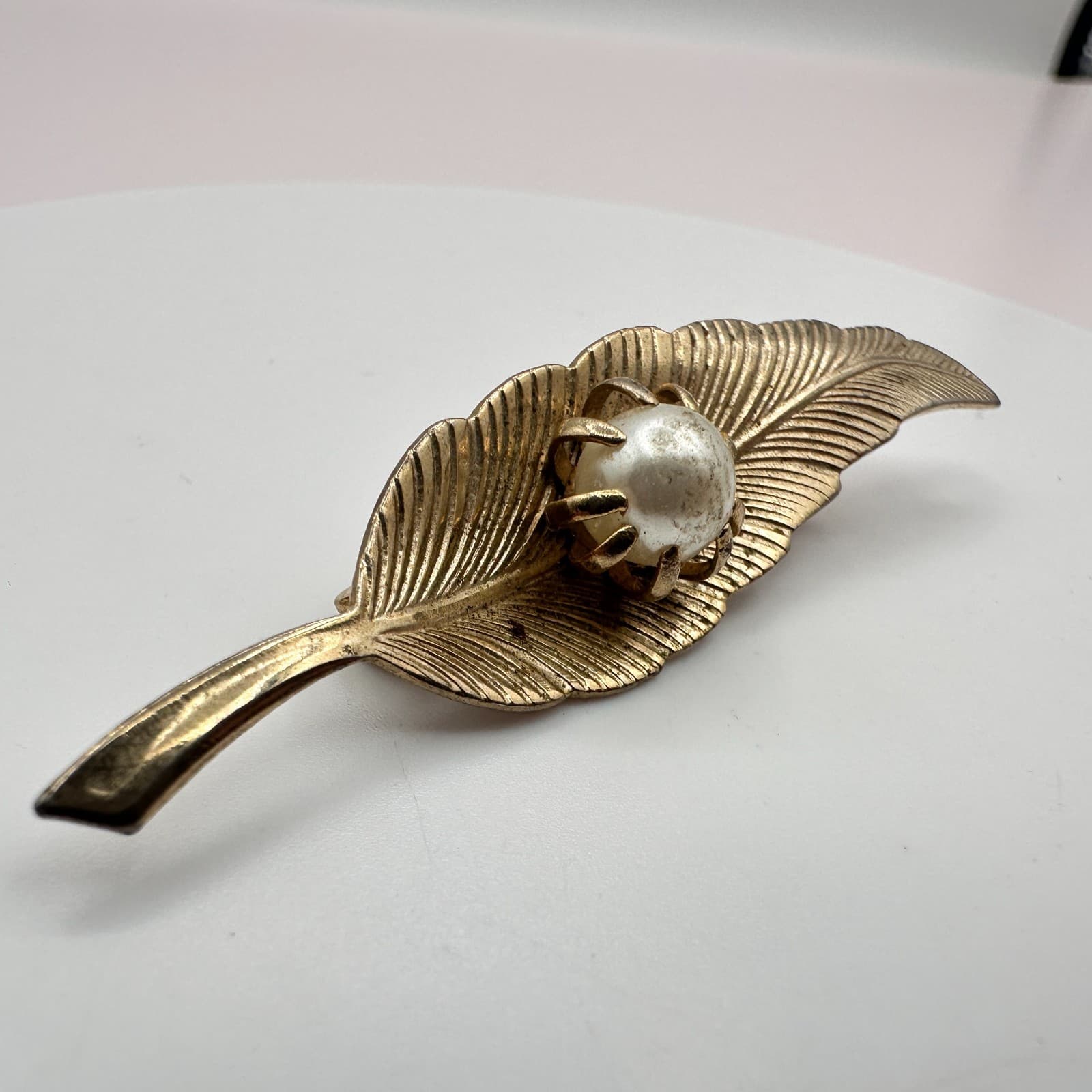 Vintage 80s 90s Pearl Brooch Set Gold & Silver Tone Leaf Bow Abstract Pins Retro - Thumbnail 7