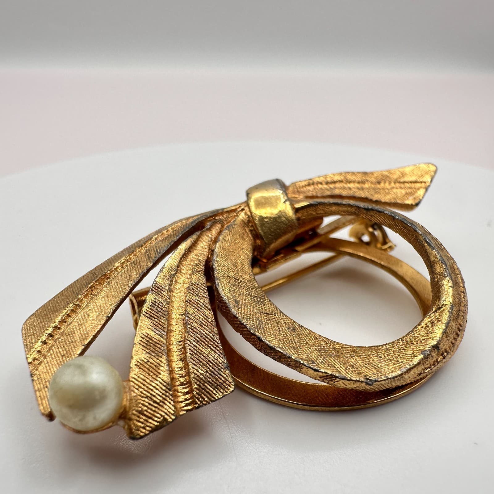 Vintage 80s 90s Pearl Brooch Set Gold & Silver Tone Leaf Bow Abstract Pins Retro - Thumbnail 12