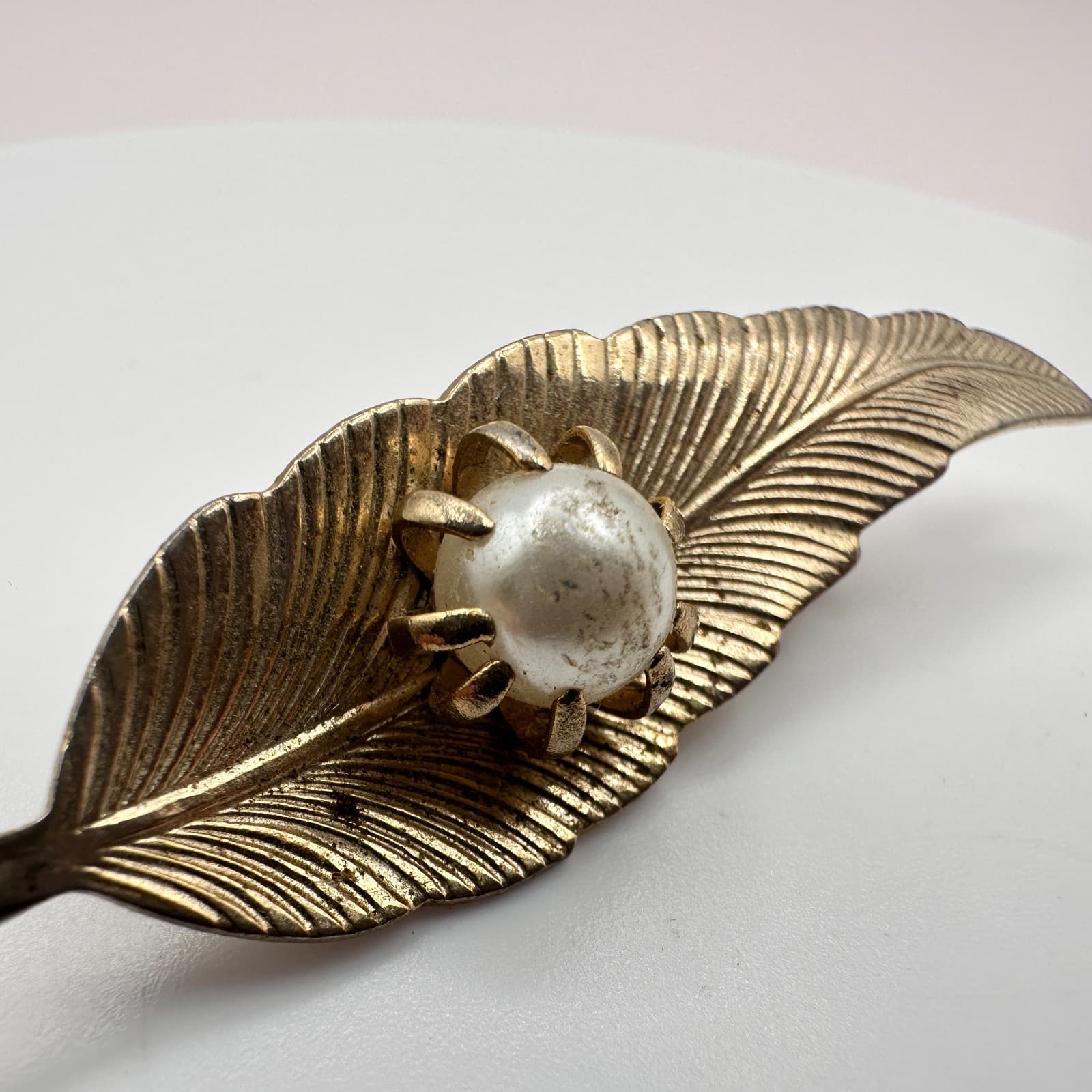 Vintage 80s 90s Pearl Brooch Set Gold & Silver Tone Leaf Bow Abstract Pins Retro - Thumbnail 8