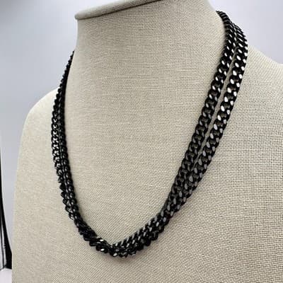 Vintage 90s Black Double Strand Curb Chain Necklace Women's Fashion Jewelry Y2K - Thumbnail 8