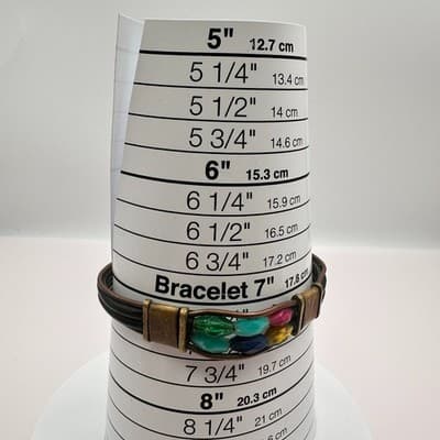 Vintage 80s Leather Cuff Bracelet Multicolor Glass Bead Hippie Festival Jewelry - Thumbnail 10