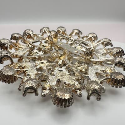 Vintage 80s Clear Glass Starburst Floral Brooch Silver Tone Statement Jewelry - Thumbnail 11