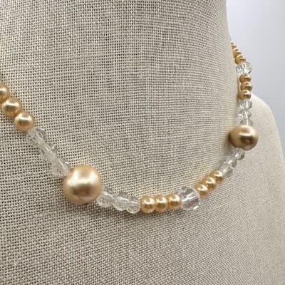 Vintage 90s Y2K Faux Pearl Glass Beaded Chunky Necklace Retro Women's Jewelry - Thumbnail 4