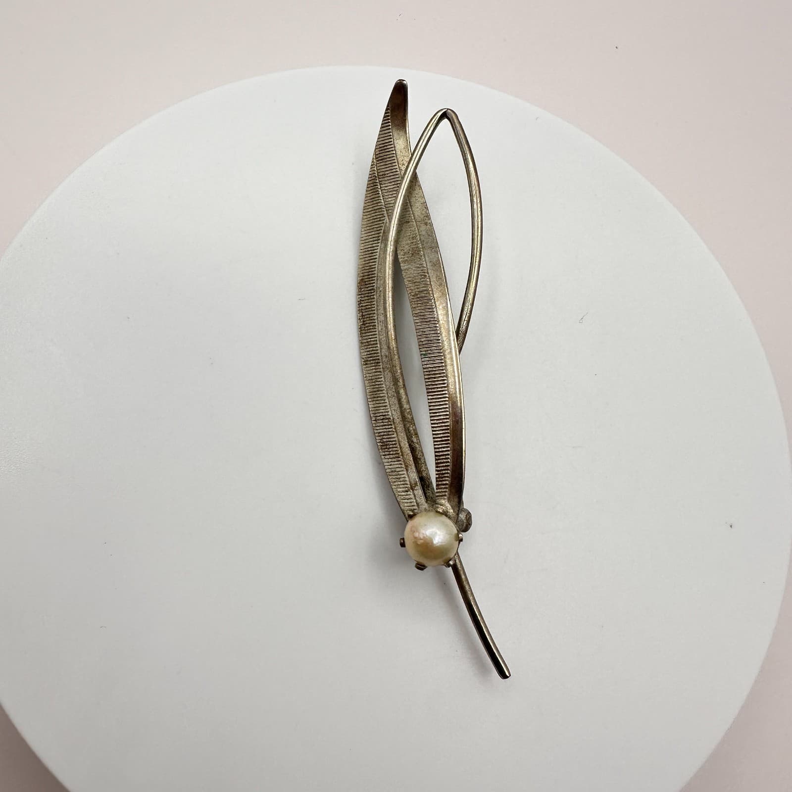 Vintage 80s 90s Pearl Brooch Set Gold & Silver Tone Leaf Bow Abstract Pins Retro - Thumbnail 5