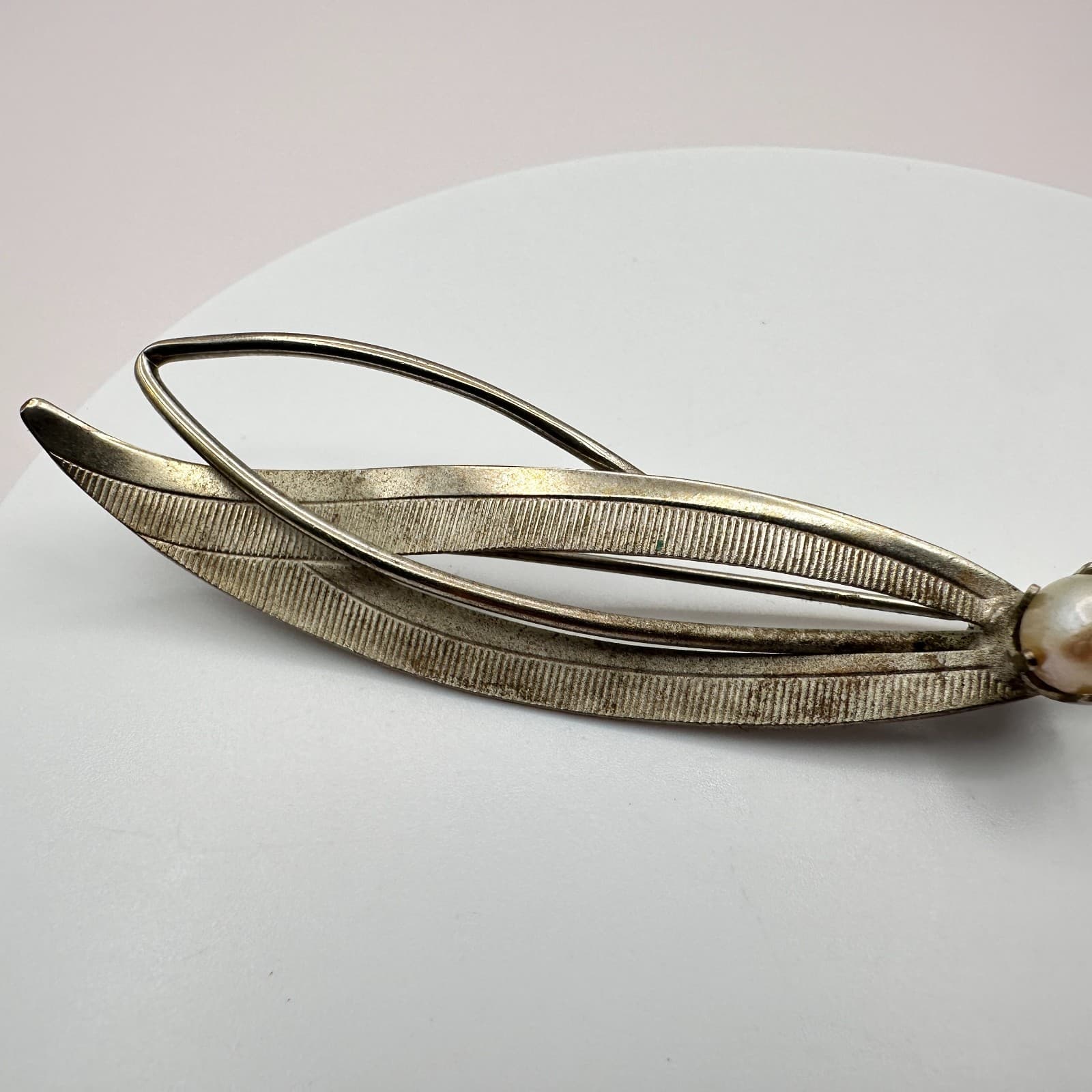Vintage 80s 90s Pearl Brooch Set Gold & Silver Tone Leaf Bow Abstract Pins Retro - Thumbnail 4