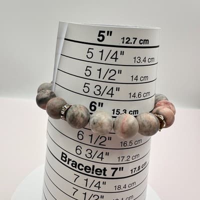 Vintage 70s Pink Gray Marble Stone Bead Stretch Bracelet Spacer Beads Jewelry - Thumbnail 8