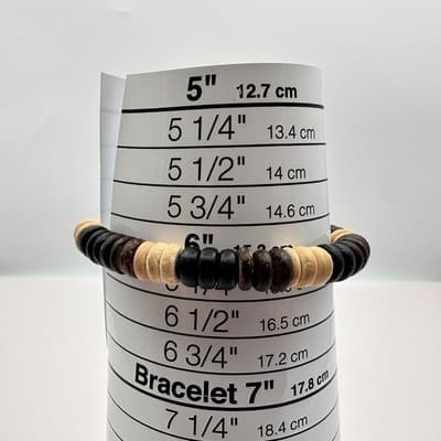 Vintage 90s Wood Bead Stretch Bracelet Earth Tone Coconut Heishe Brown Jewelry - Thumbnail 8