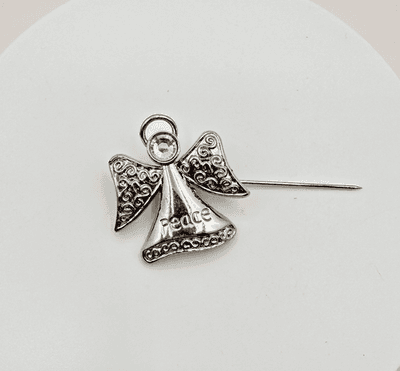 Vintage Y2K Peace Rhinestone Guardian Angel Silver Tone Brooch Pin Jewelry 90s - Thumbnail 2