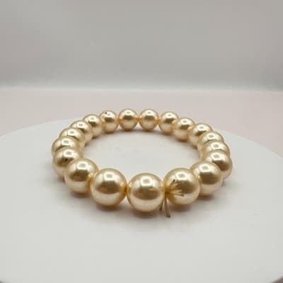 Vintage 90s Chunky Cream Faux Pearl Stretch Bracelet Bngle Costume retro Jewelry - Thumbnail 3