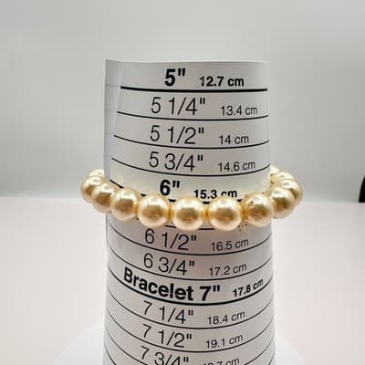 Vintage 90s Chunky Cream Faux Pearl Stretch Bracelet Bngle Costume retro Jewelry - Thumbnail 6