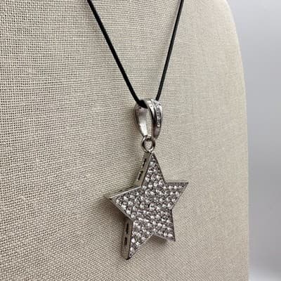 Vintage Y2K Fl&B Silver Tone Rhinestones Star Pendant Necklace Women's Jewelry - Thumbnail 6