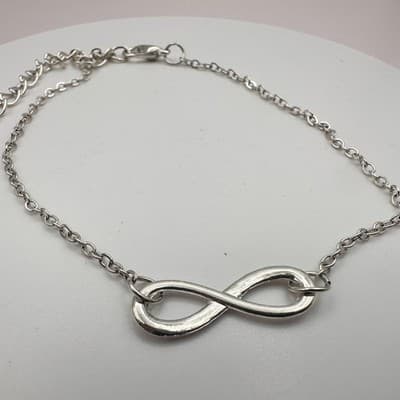 Vintage 90s Infinity Symbol Charm Bracelet Silver Tone Women's Jewelry Retro Y2K - Thumbnail 3
