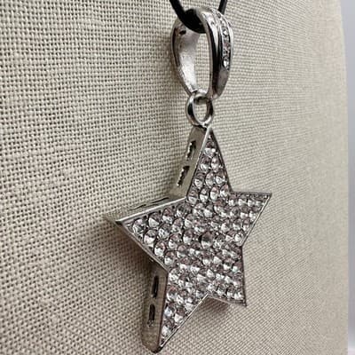Vintage Y2K Fl&B Silver Tone Rhinestones Star Pendant Necklace Women's Jewelry - Thumbnail 5