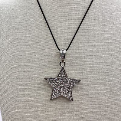 Vintage Y2K Fl&B Silver Tone Rhinestones Star Pendant Necklace Women's Jewelry - Thumbnail 3