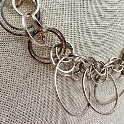 Vintage 90s Silver Tone Multi Circle Link Statement Necklace Boho Modern Jewelry - Thumbnail 4