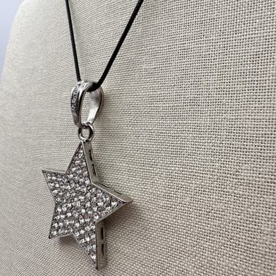 Vintage Y2K Fl&B Silver Tone Rhinestones Star Pendant Necklace Women's Jewelry - Thumbnail 7