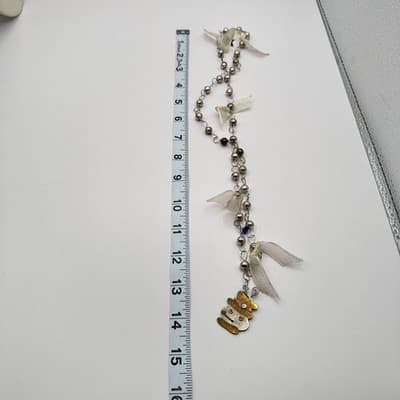 Vintage 90s Metal Snowman Pendant Silver Tone Beaded Necklace Ribbon Jewelry Y2K - Thumbnail 7