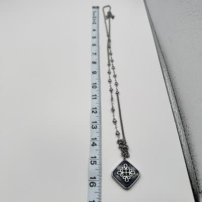 Vintage Y2K White House Black Market Silver Tone Blue Sodalite Clover Necklace - Thumbnail 9