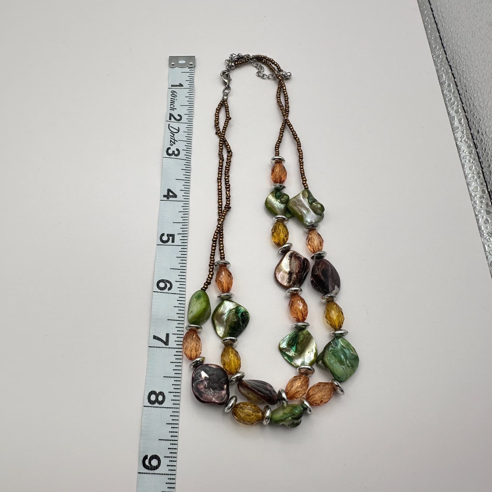 Vintage 90s Multi-Strand Shell & Earth Tone Beaded Necklace Statement Jewelry - Thumbnail 12