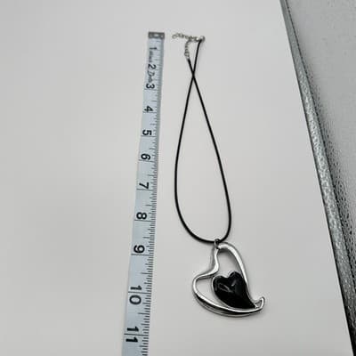 Vintage Y2K Black Cord Silver Tone Heart Pendant Necklace Boho Fashion Jewelry - Thumbnail 11