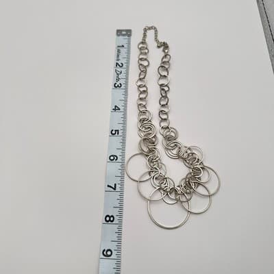 Vintage 90s Silver Tone Multi Circle Link Statement Necklace Boho Modern Jewelry - Thumbnail 7