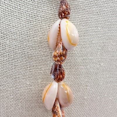 Vintage 90s Cream & Brown Cowry Spiral Shell Necklace Women's Jewelry Boho Bib - Thumbnail 5