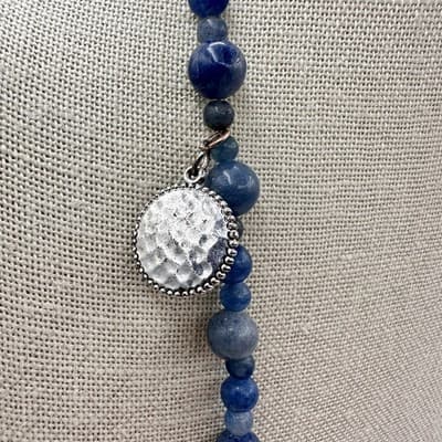 Vintage 90s Blue Stone Beaded Multi Charm Silver Tone Necklace Boho Jewelry Y2K - Thumbnail 6