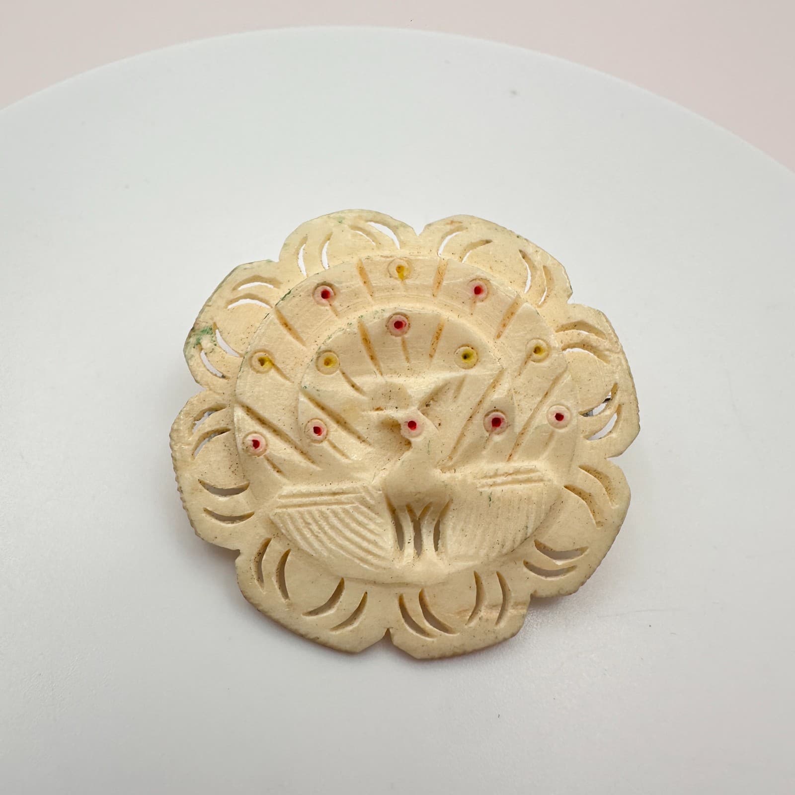 Vintage 80s 90s Hand Carved Resin Peacock Brooch Pin Statement Women's Jewelry - Thumbnail 3