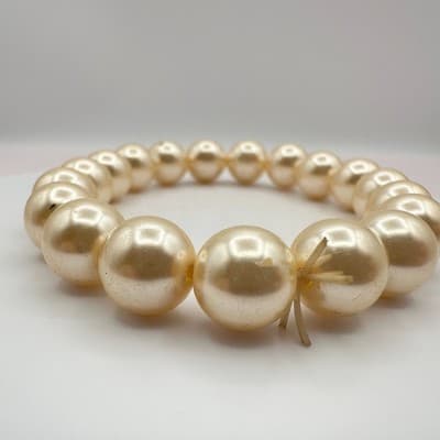Vintage 90s Chunky Cream Faux Pearl Stretch Bracelet Bngle Costume retro Jewelry - Thumbnail 2
