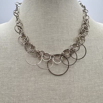 Vintage 90s Silver Tone Multi Circle Link Statement Necklace Boho Modern Jewelry - Thumbnail 2