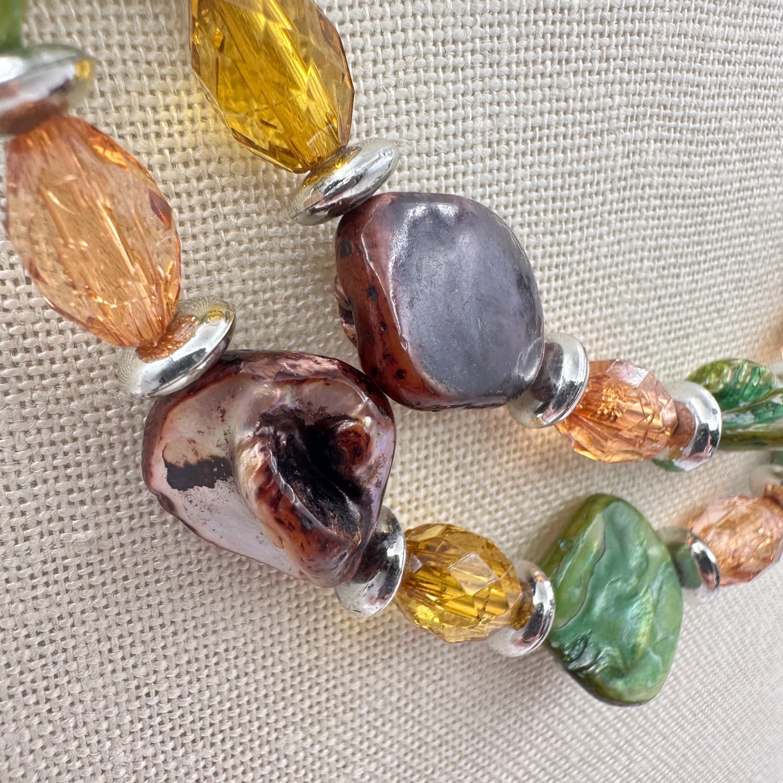 Vintage 90s Multi-Strand Shell & Earth Tone Beaded Necklace Statement Jewelry - Thumbnail 3