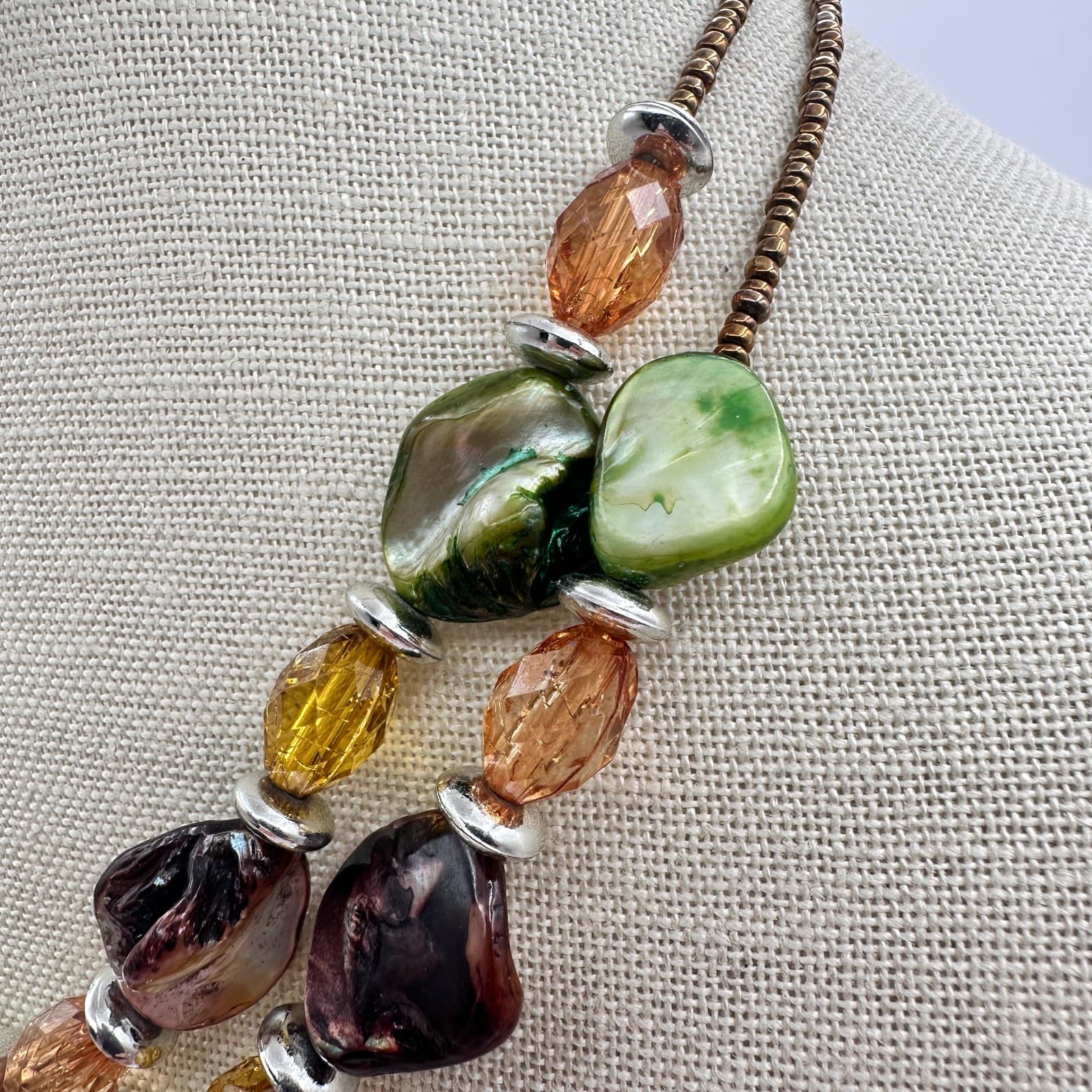 Vintage 90s Multi-Strand Shell & Earth Tone Beaded Necklace Statement Jewelry - Thumbnail 11