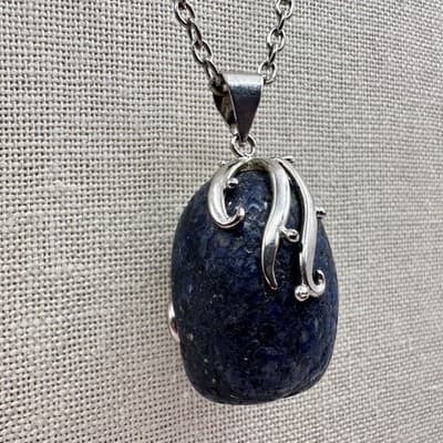 Vintage 90s Silver Tone Oval Blue Sodalite Stone Pendant Necklace Boho Bib Y2K - Thumbnail 5