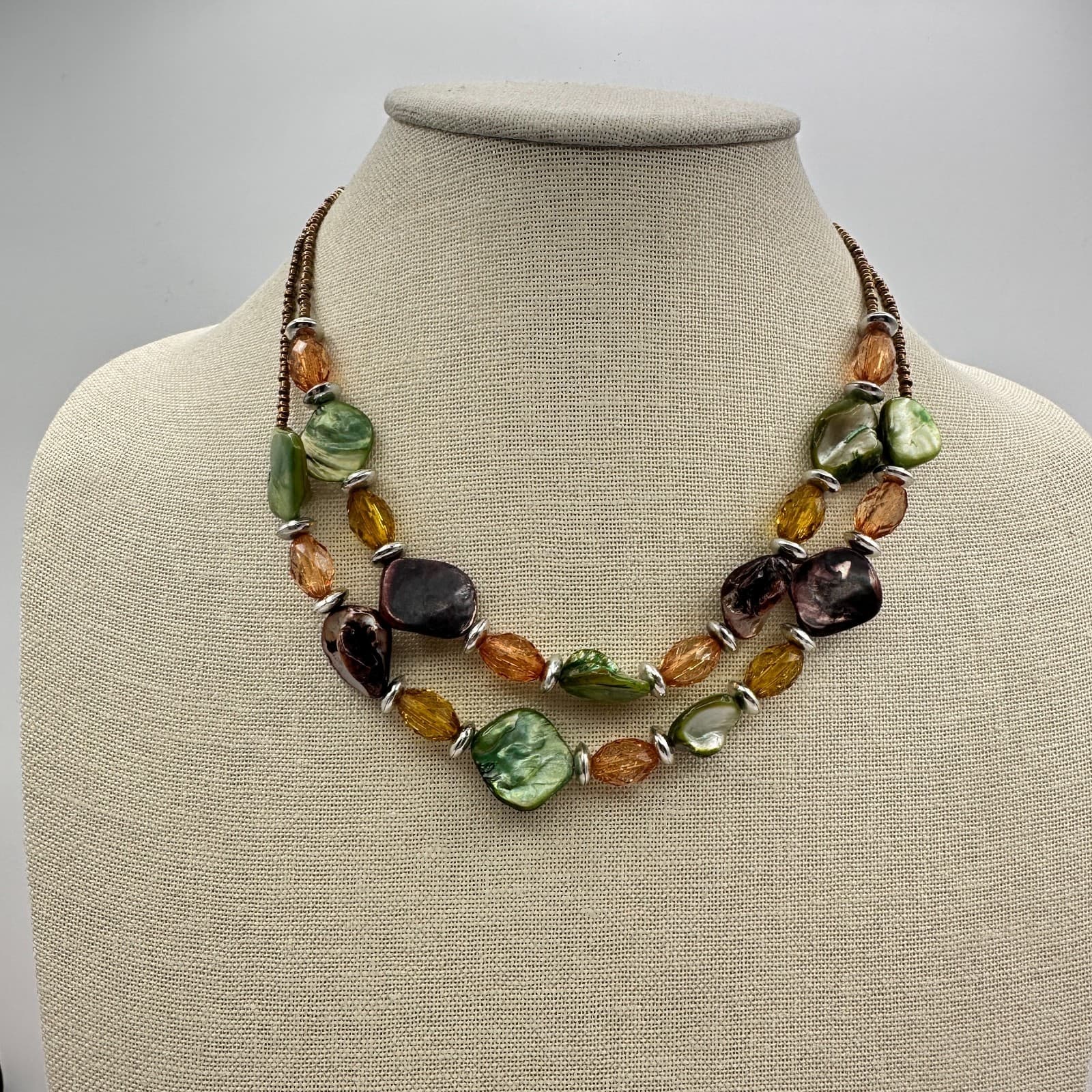 Vintage 90s Multi-Strand Shell & Earth Tone Beaded Necklace Statement Jewelry - Thumbnail 9