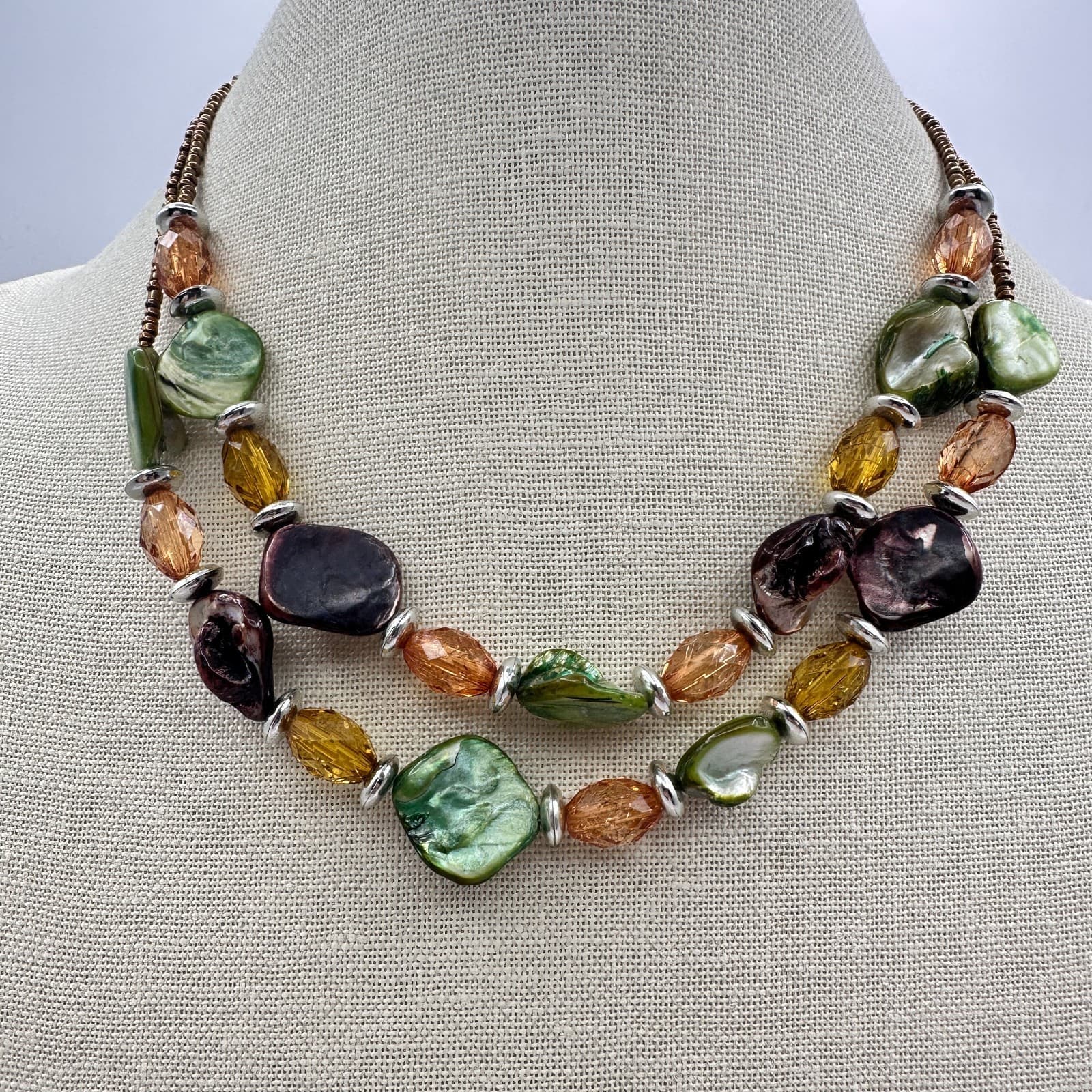 Vintage 90s Multi-Strand Shell & Earth Tone Beaded Necklace Statement Jewelry - Thumbnail 5