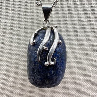 Vintage 90s Silver Tone Oval Blue Sodalite Stone Pendant Necklace Boho Bib Y2K - Thumbnail 10