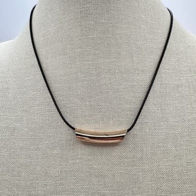 Vintage Y2K Black Cord Gold Tone Curved Tube Slide Necklace Women's Jewelry Boho - Thumbnail 3